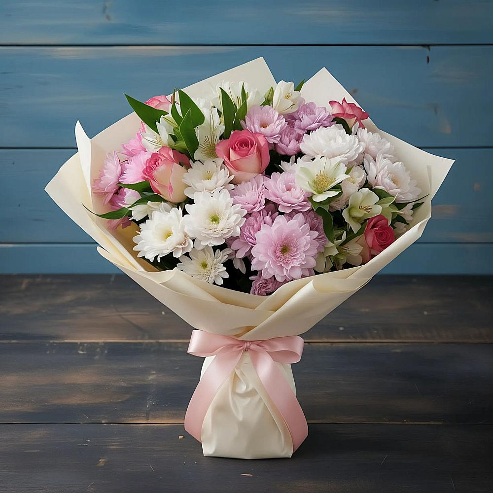 Букет цветов из: Хризантемы, Альстромерии и Розы в Орше